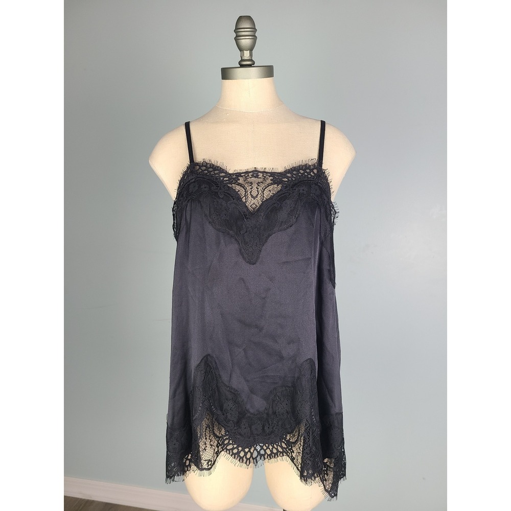 Alice + Olivia L Sondra Lace Trim Cami Slip Top Black Old Money Quiet Luxury